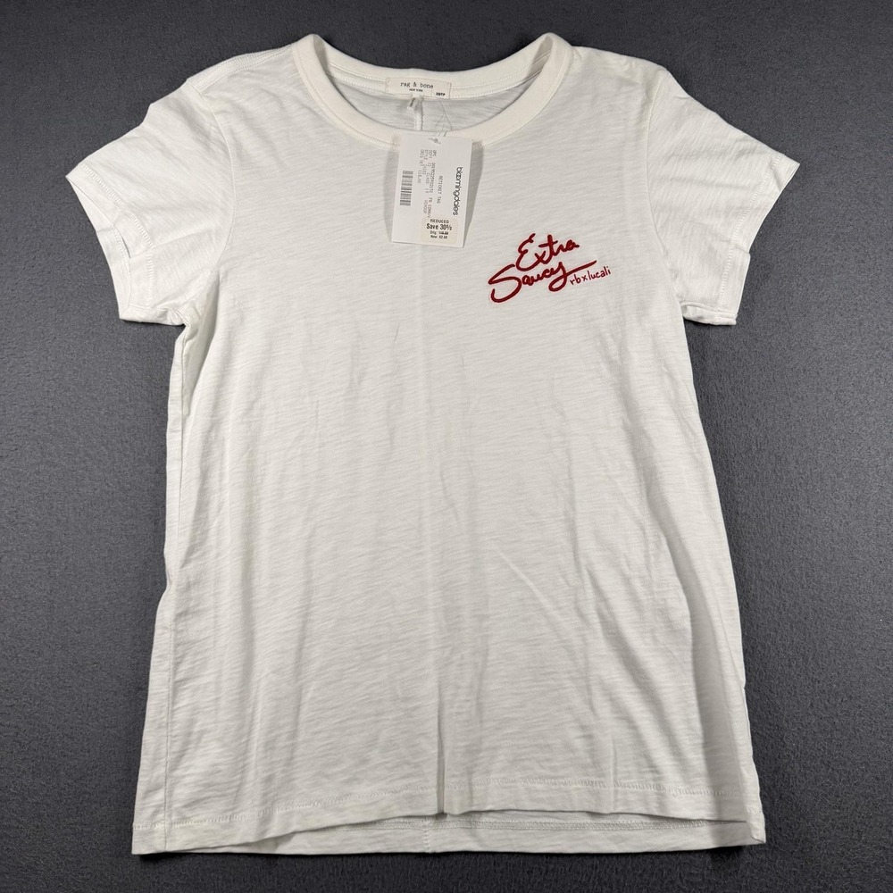 Rag‎ & Bone Shirt Womens XS White Extra Saucy Rb X Lucali Embroidered Pima Tee